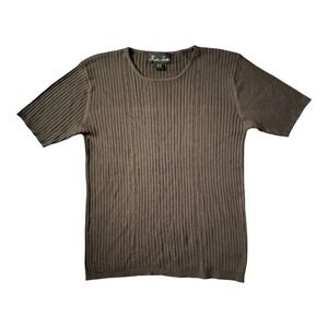 Vintage 100% Silk Ribbed Top Keke Silk Olive Green Minimalist Luxury Fall Layer